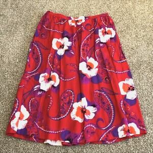 Vintage Personal II Approx Size M Red White Large Floral Print Midi Skirt Retro
